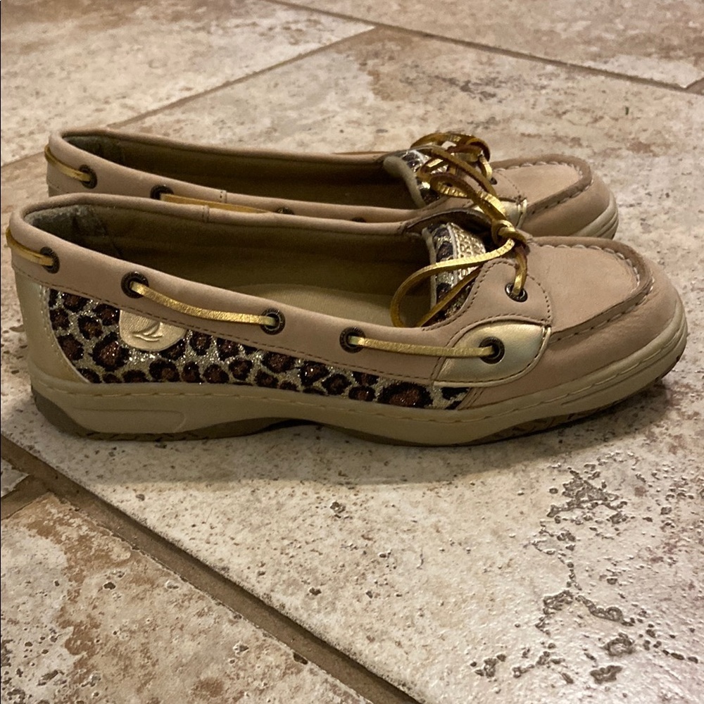 Sperry Leopard Print Boat Shoes - Tan and Gold